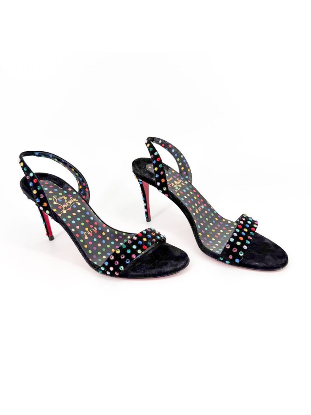 Christian Louboutin O Marylin Strass 85 Black Crystal Sandals Size 38 US 8 Heels